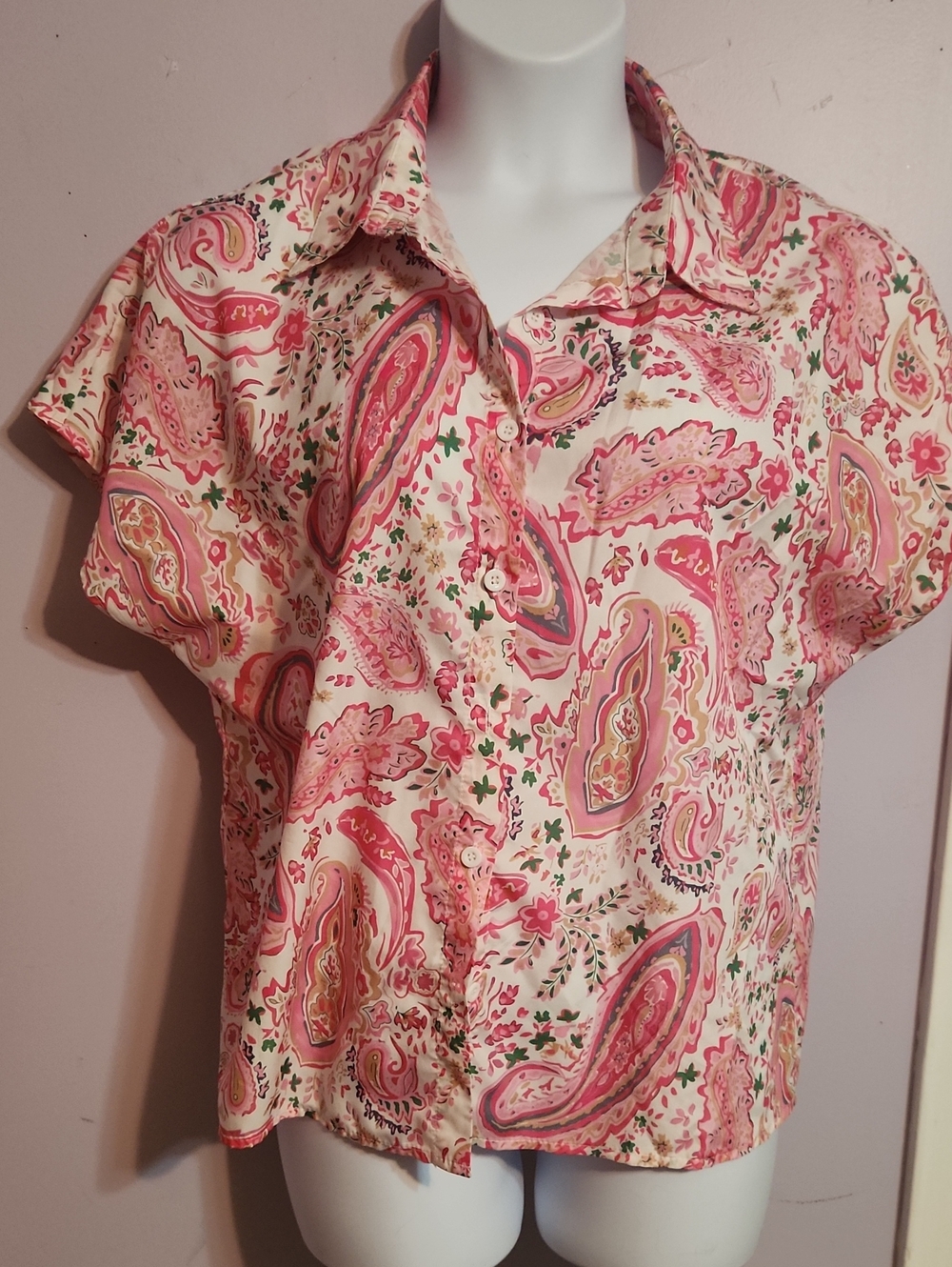 Paisley Button Down Shirt in Pink & White Size XXL